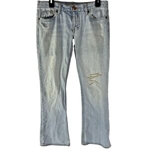 Old Navy Bootcut Blue Jeans Denim Gold Ripped y2k Festival Grunge VTG Size 8